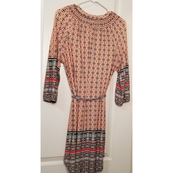 PerSeption Concept Multicolor 3/4 Sleeve Dress Tie Neckline W/Smocking - Size M - Picture 3 of 6